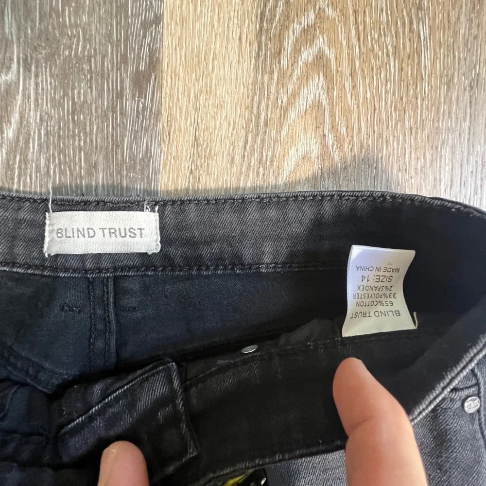 Blind Trust Distressed‎ Jeans Women 14 Black Ripped Slim Fit Moto Edge